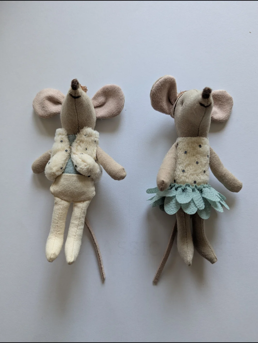 Maileg Royal Twin Mice Plush Dolls Little Sister Brother Crown Green Tutu Suede